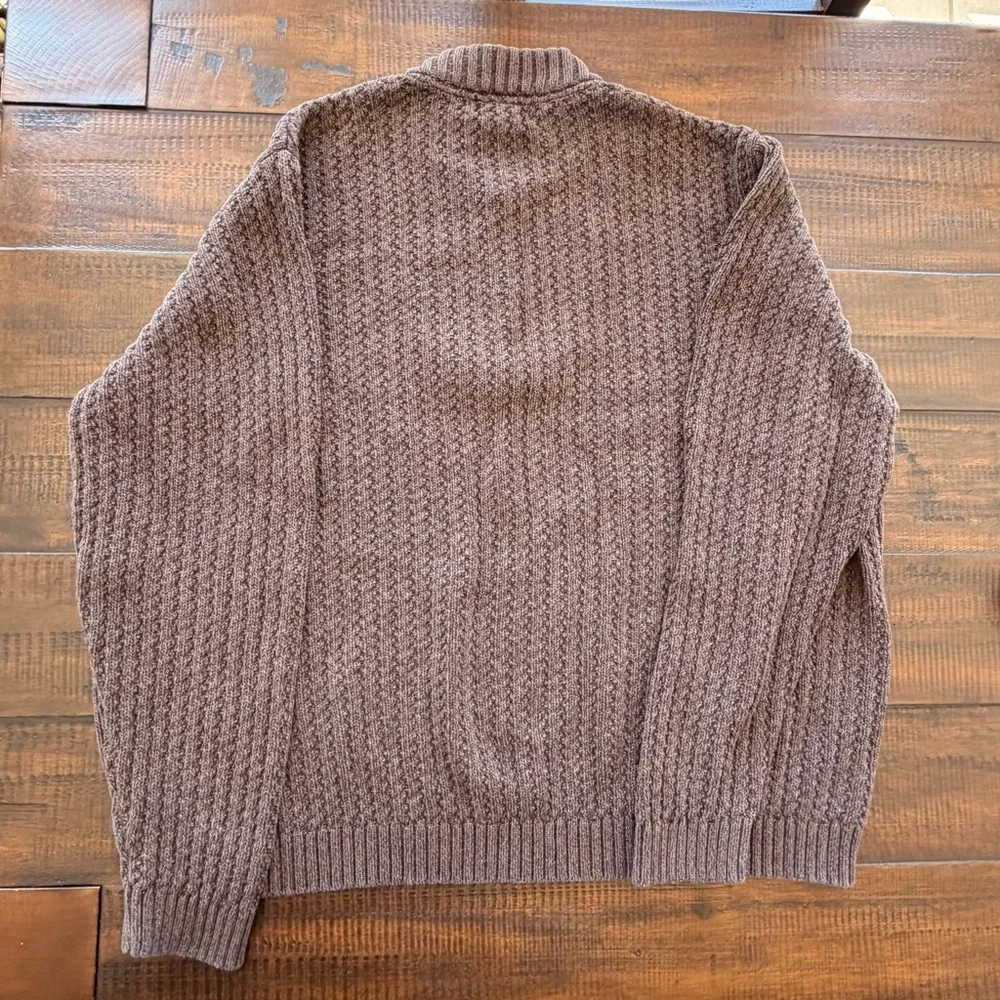 Eddie Bauer Men's Brown Ribbed Button-Neck Sweater - Picture 4 of 4